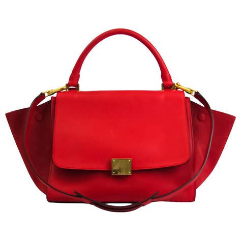 Trapèze leather handbag Celine Red in Leather 